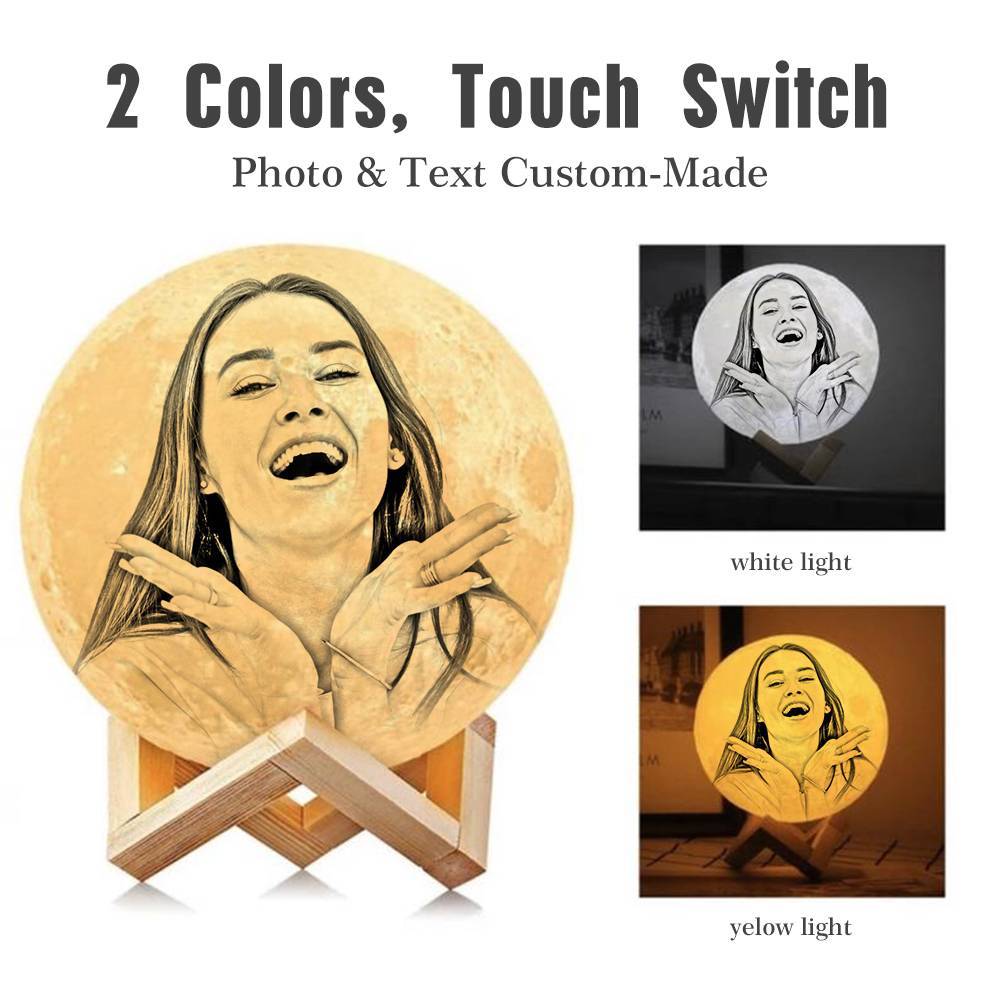 Custom 3D Printing Photo Moon Light With Your Text-For Lover-Touch Two Colors(10-20cm)