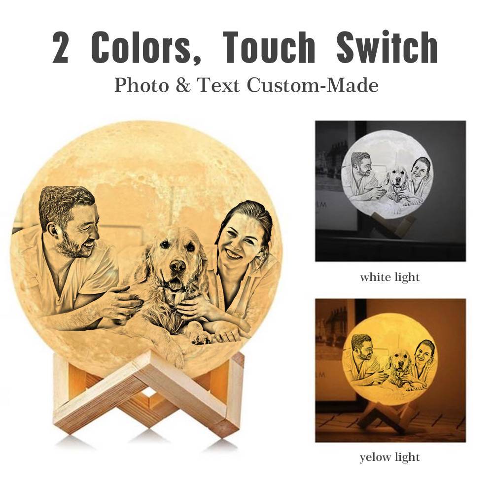 Custom 3D Printing Photo Moon Light With Your Text-For Pet Lover-Touch Two Colors(10-20cm)