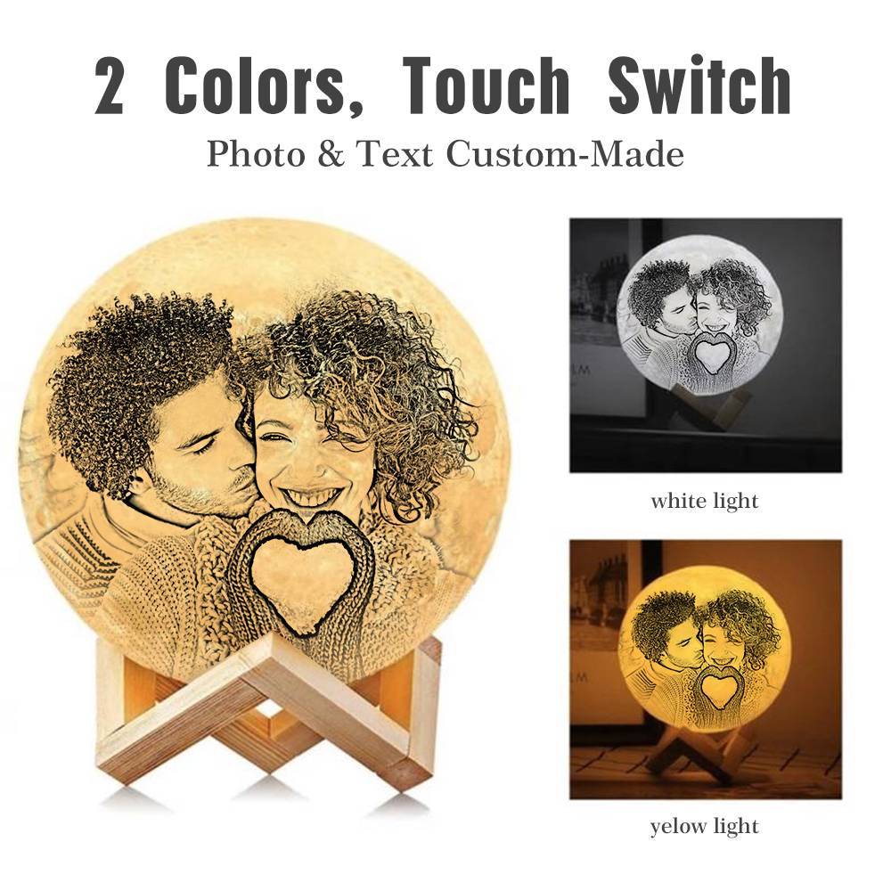 Custom 3D Printing Photo Moon Lamp Magic Lunar With Double-Sided Photo - Touch Two/Three Colors(10cm-20cm)