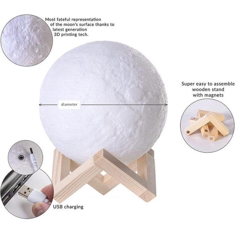 Custom 3D Printing Photo Moon Light With Your Text-For Baby-Remote Control 16 Colors(10-20cm)