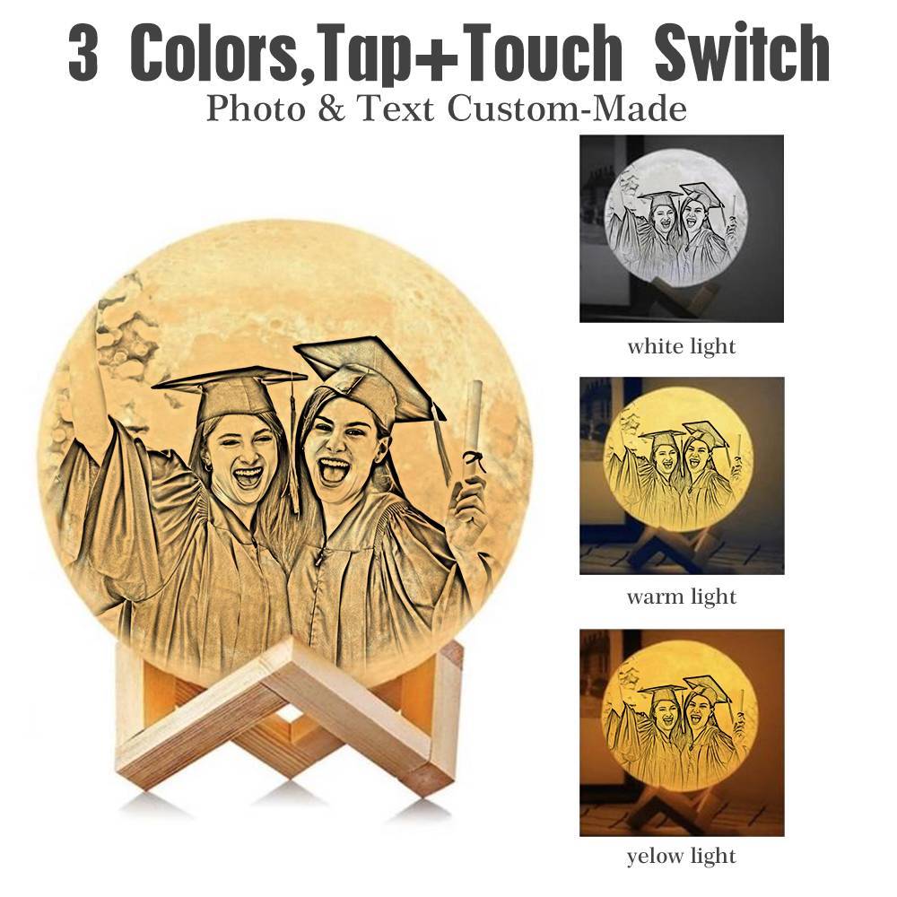 Custom 3D Printing Photo Moon Light With Your Text-For Friends-Tap 3 Colors(10-20cm)