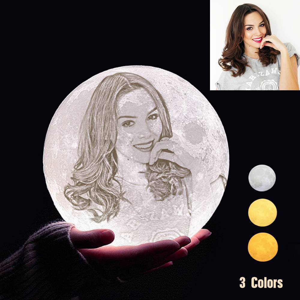 Custom 3D Printing Photo Moon Light With Your Text-For Lover-Tap 3 Colors(10-20cm)