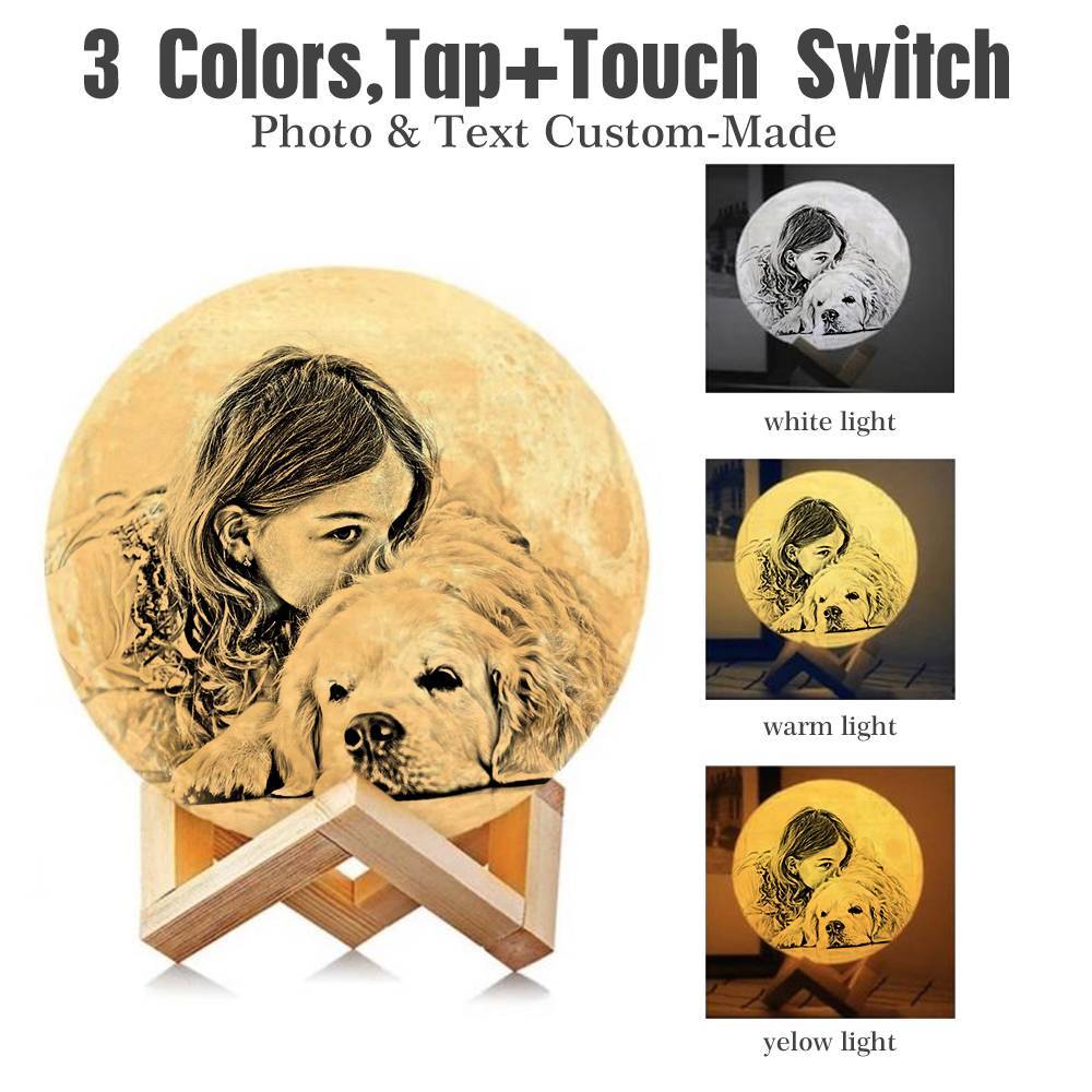 Custom 3D Printing Photo Moon Light With Your Text-For Pet Lover-Tap 3 Colors(10-20cm)